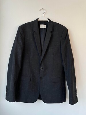 Sandro Paris Blazer Herren 50 IT Schwarz Kreideoptik Wolle Pre Owned