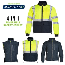 4 in 1 Hi Vis Visibility Reversible Safety Jacket JORESTECH Windbreaker