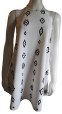 Zara Trafaluc dress white/black southwest women small halter swing LBD Stretch
