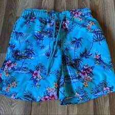 Jake Austin Board Shorts Swim Trunks Lined Large Hawaiian Palm Trees Beach sz S
