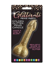 Little Genie Glitterati Golden Glitter Penis Candle Adult Party Supplies, New