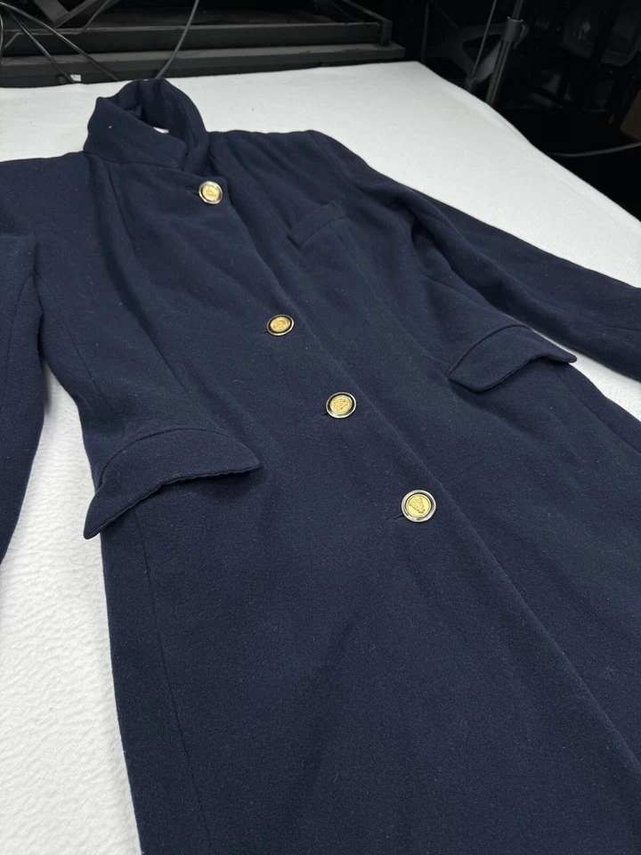 Vintage Casual Corner Women's Long Wool Overcoat Size M Navy Ukraine Made - Image 3 of 4