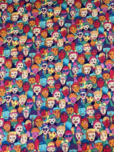 Andy Warhol Art style COSTA DEL SOL Packed FACES Crowd Hoffman Cotton Fabric 29" - Picture 3 of 4