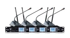 4 Channel UHF Church School Wireless Conference Microphone System 4 Delegate Mic