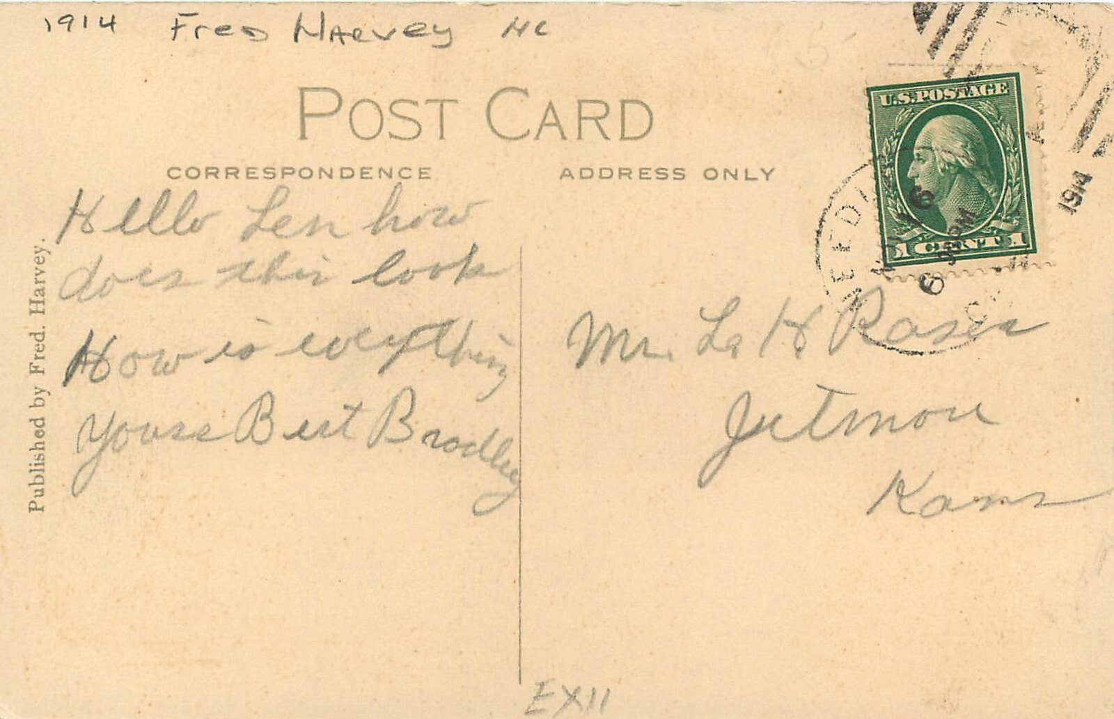 Postcard 1914 Arizona Ash Fork Birdseye View hand colored Fred Harvey