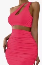 SHEIN Women’s Watermelon Pink One Shoulder Cut Out Ruched Bodycon Dress Size L