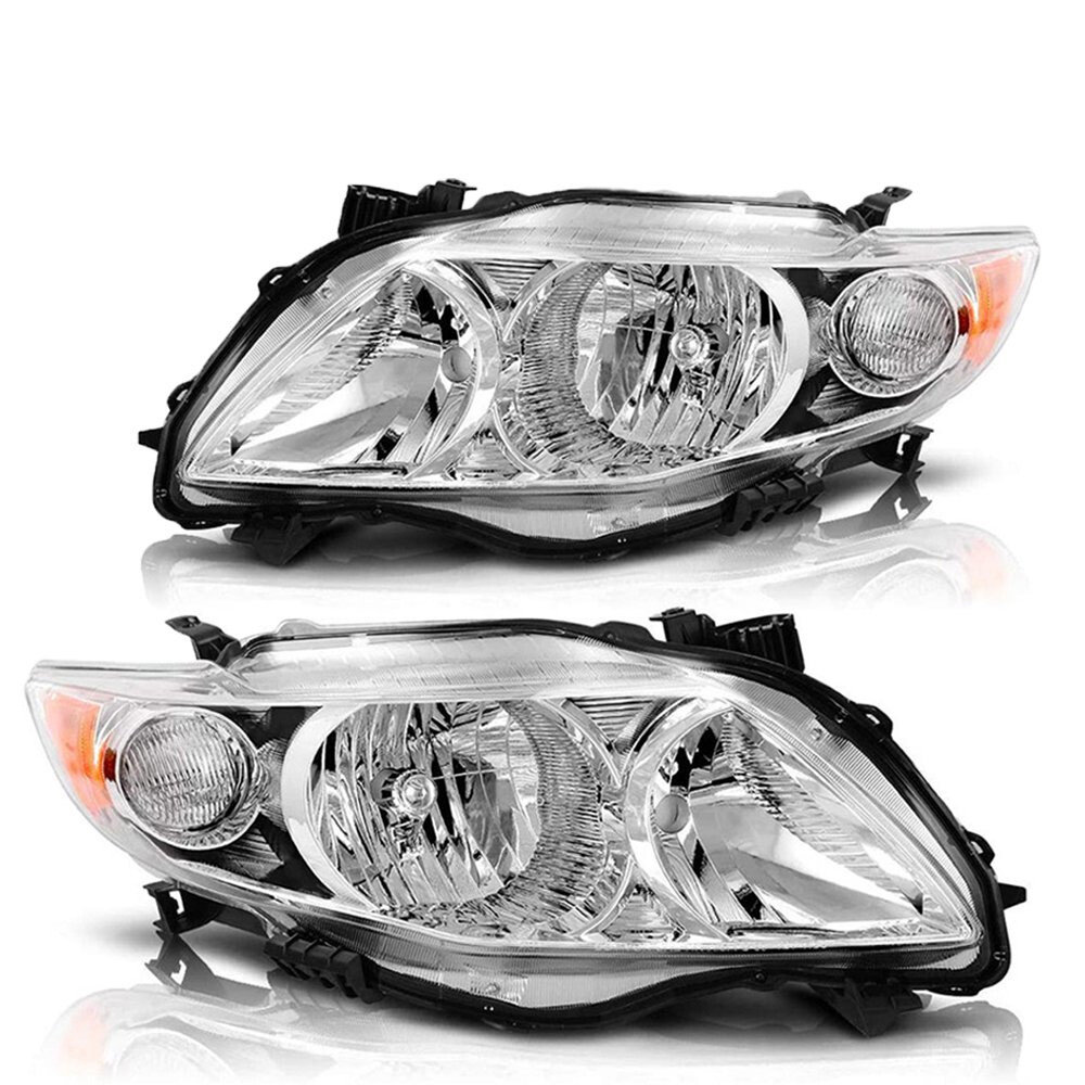 Factory Black Amber Headlight Assembly Pair – 2009-2010 Toyota Corolla, Halogen, DOT/SAE