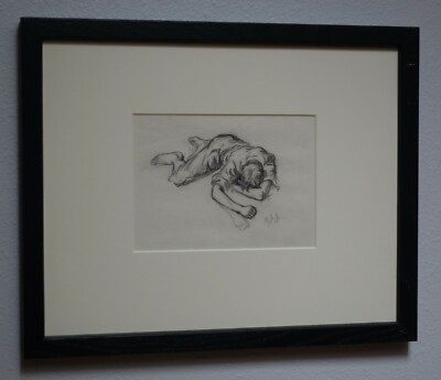 George Timothy Tobin Pencil Illustration. Figure Lying Face down Torn Clothing 