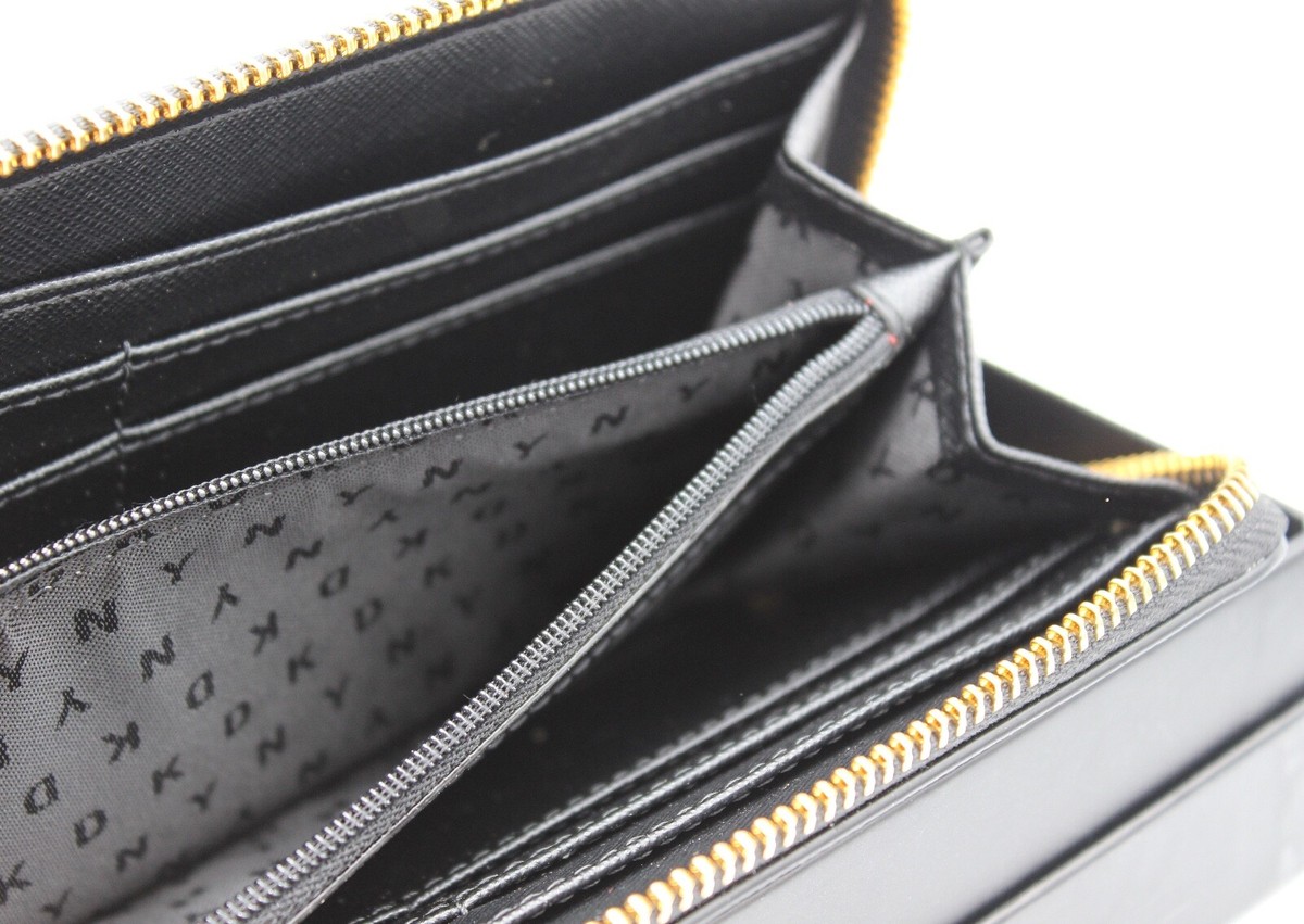NEW AUTHENTIC DKNY GRACE LARGE ZIP AROUND BLACK SAFFIANO LEATHER