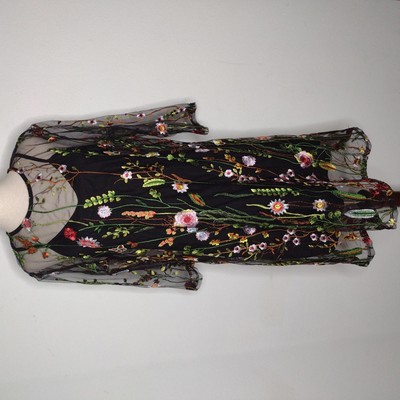 Preloved YOINS Women's Black Floral/Sheer Two Piece Dress Size Large