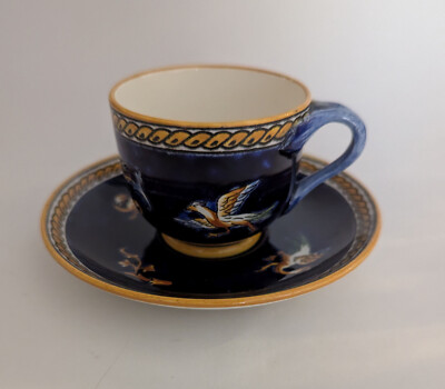 GIEN France  Cup  & Saucer Renaissance Fond Blue Faiencerie Cobalt Mythology