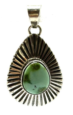 Navajo Sterling Silver Sonoran Gold Turquoise Pendant By Nelson Johnson