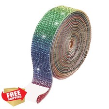 MECCANIXITY Rhinestone Ribbon 1.06"x3yd Self-Adhesive Rainbow