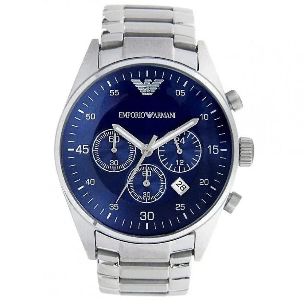Emporio Armani AR5860 Men's Chronograph Watch - Silver Stainless Steel Case & Bracelet, Blue Dial - Image 2