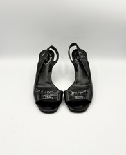 Prada Black Patent Leather Slingback Heels Open Toe Vintage Y2K Size EU 37.5