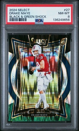 2024 Panini Select - Concourse Drake Maye #27 Black & Green Shock Prizm PSA 8