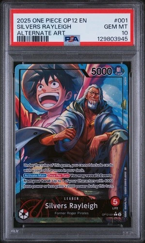 ONE PIECE OP12-LEGACY OF THE MASTER #001 SILVERS RAYLEIGH ALT ART PSA 10 GEM MT!