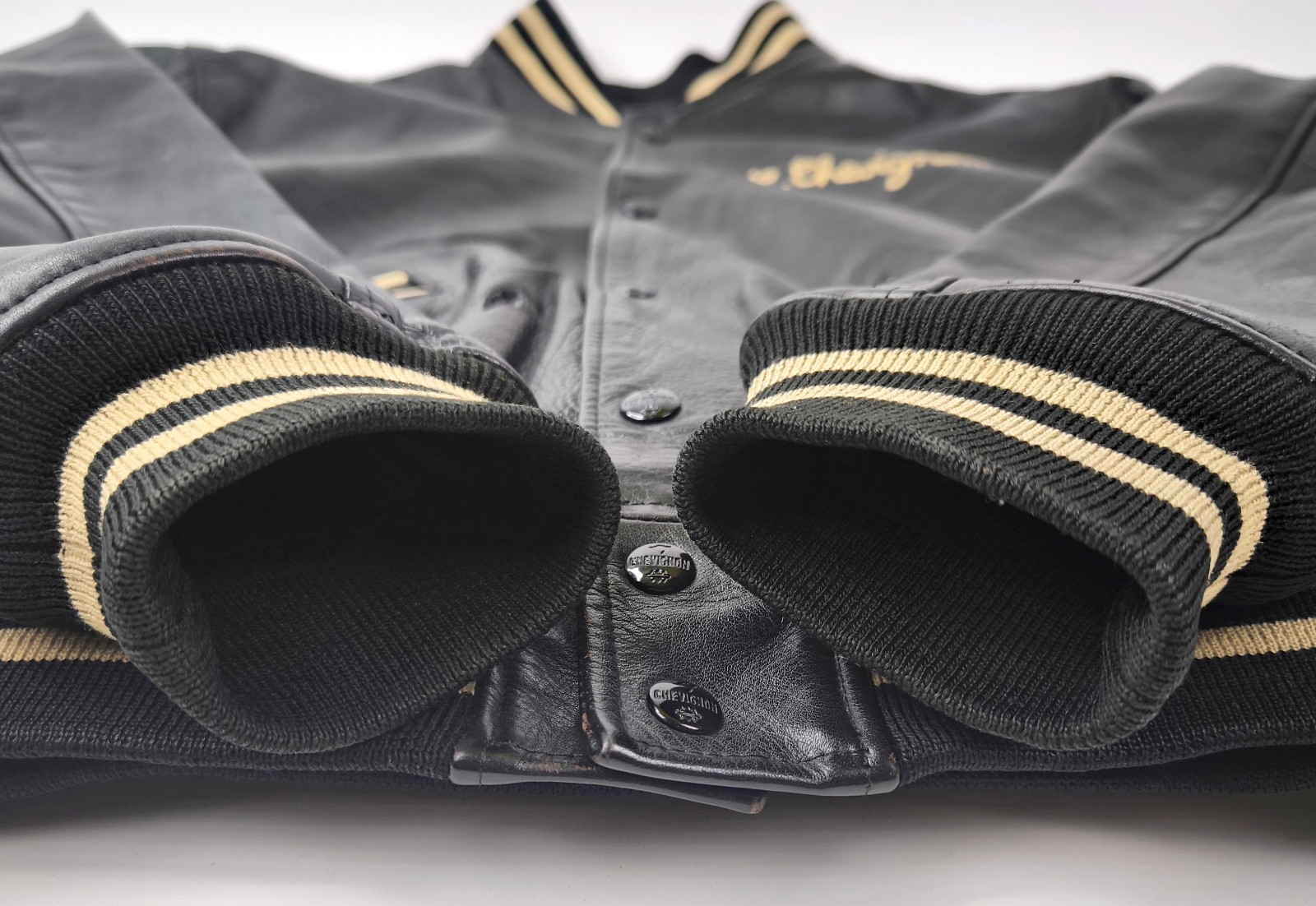 Chevignon Leather Jacket Black Size XL (L) Vintage 90s Large Back Logo image 10