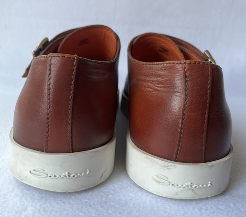 Santoni Mens Size 11 Shoes Sneakers Double Monk Strap Leather Brown Preppy Italy - Picture 4 of 9