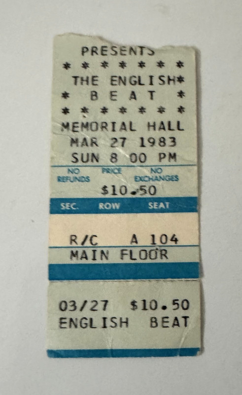 Concert Ticket English Beat/R.E.M. Dave Wakeling Autograph Mar 27, 1983 Alt Rock