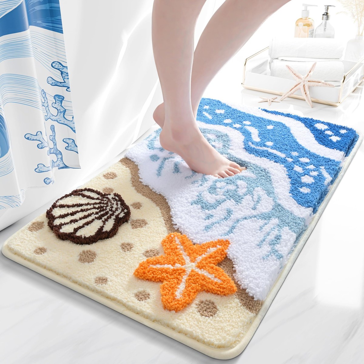 QJHOMO Coastal Bathroom Rugs Beach 1'6