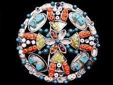 IJ29153 FANTASTIC VINTAGE 1970s  BEAD / STONE  ROUND FASHION/ART BELT BUCKLE