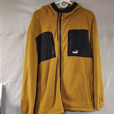 PUMA Men's Brown/Black Colorblock Fleece Full Zip Hoodie Logo Pockets L