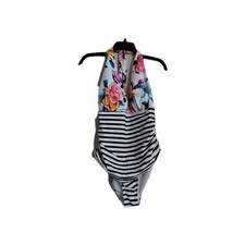Cupshe Women's One Piece Swimsuit Halter Foral Stripes Size 2XL NEW W/tags