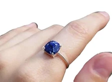 NATURAL BLUE SAPPHIRE CORUNDUM SEPTEMBER BIRTHSTONE 925 STERLING SILVER  RING