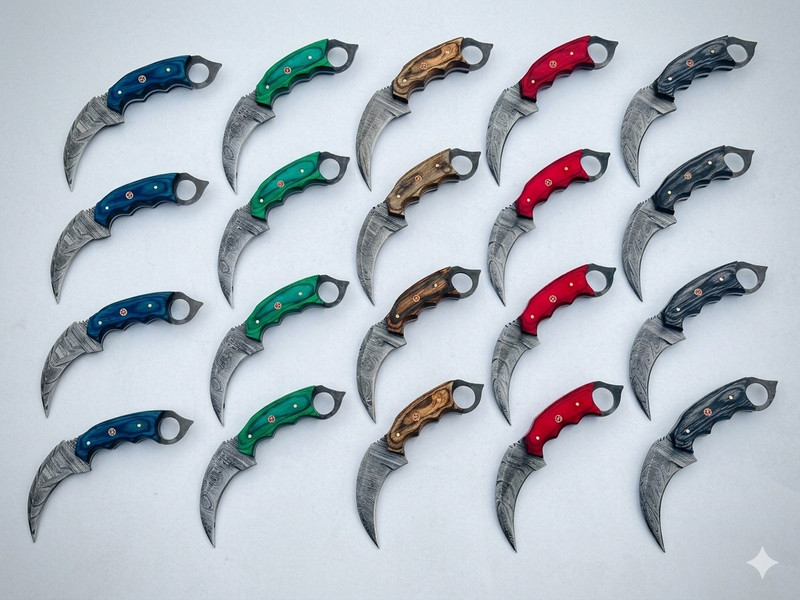 8" Lot of  20 Handmade Damascus Steel Karambit Knives with leather sheath MB-9