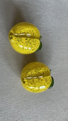 Pair Of Two Yellow & Green Summer Lemon Zest Delight Glass Paper Weight