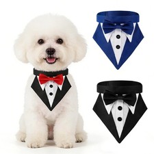 Dog Tuxedo Bandana Collar With Bow Tie Wedding Birthday Party Costume