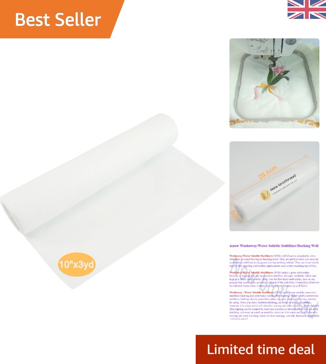 Wash Away - Water Soluble Machine Embroidery Stabilizer Backing & Topping 10""...