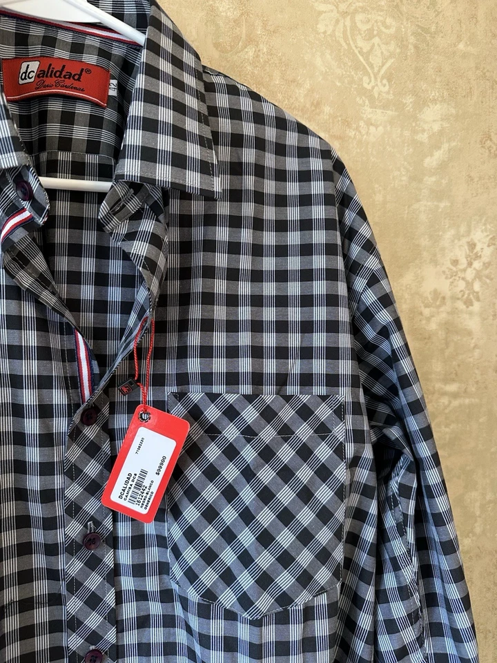 NWT Men’s Button Down Dress Shirt Size 42 Gray And Black Check - Image 3 of 4