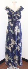 JS Collections Navy Blue Floral Embroidered Mesh Twist Evening Formal Dress Sz 6