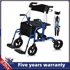Walker Wheelchair Combo Foldable Aluminum Rollator with Footrests for Seniors
