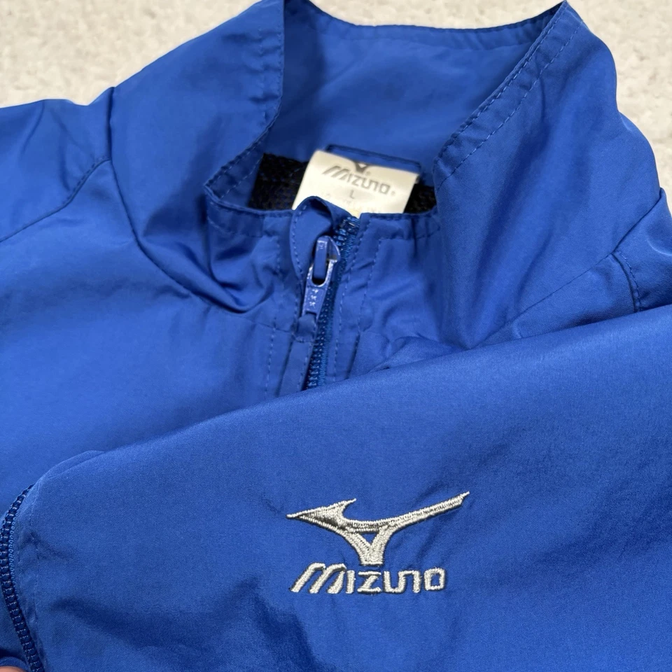 Mizuno Windbreaker Rain Jacket Mens L (FIT S/M) Blue Zips Pockets Sports *READ* - Image 4 of 4