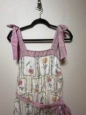 Laura Conrad LC Tie Up Quilt Look Floral Dress Pink  & Belt Cottagecore L Fairy
