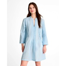 Madewell pleated splitneck roll sleeve mini shirtdress linen blend Stripe size M