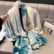 Women s Floral Silk Feel Scarf Shawl Lightweight Beach Wrap Travel Sunscreen