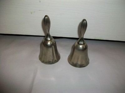 Vintage Silver Metal Hand Bells Pair 4'' Set of 2   Made in China   Classic Decor