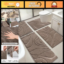 4-Piece Soft Non-Slip Bathroom Rug Set, Washable Bath Mats, Brown Home Decor