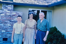 Boy w/ Kodak Brownie Super 27 Camera Poses w/Grandparents: 1960's 35mm Slide