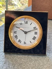 TIFFANY black enameled 8 day 15 jewels 3”  boudoir desk clock WORKS
