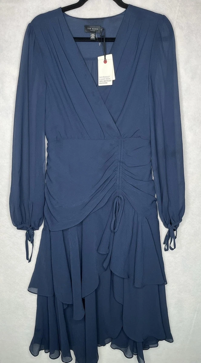 Chiffon Long Sleeve Solid Wrap Dresses for sale