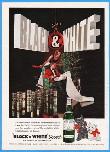 1962 Black & White Scotch West Highland Scottish Terriers Westie Christmas Ad