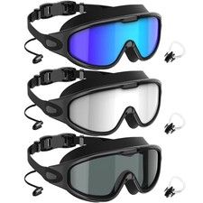 Swim Goggles,Anti-Fog UV 180 Clear View Swimming Blue  Silver  Gray