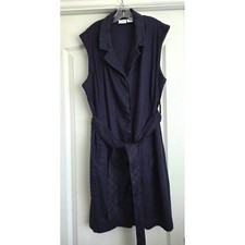 Halston Sleeveless Belted Stretch Linen Blend Dress Sz 14 Classic Minimalist