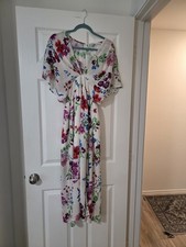 Mahina Hawaii Floral Maxi Split Dress. Flutter Sleeve, Stylish 2 Slit Design.