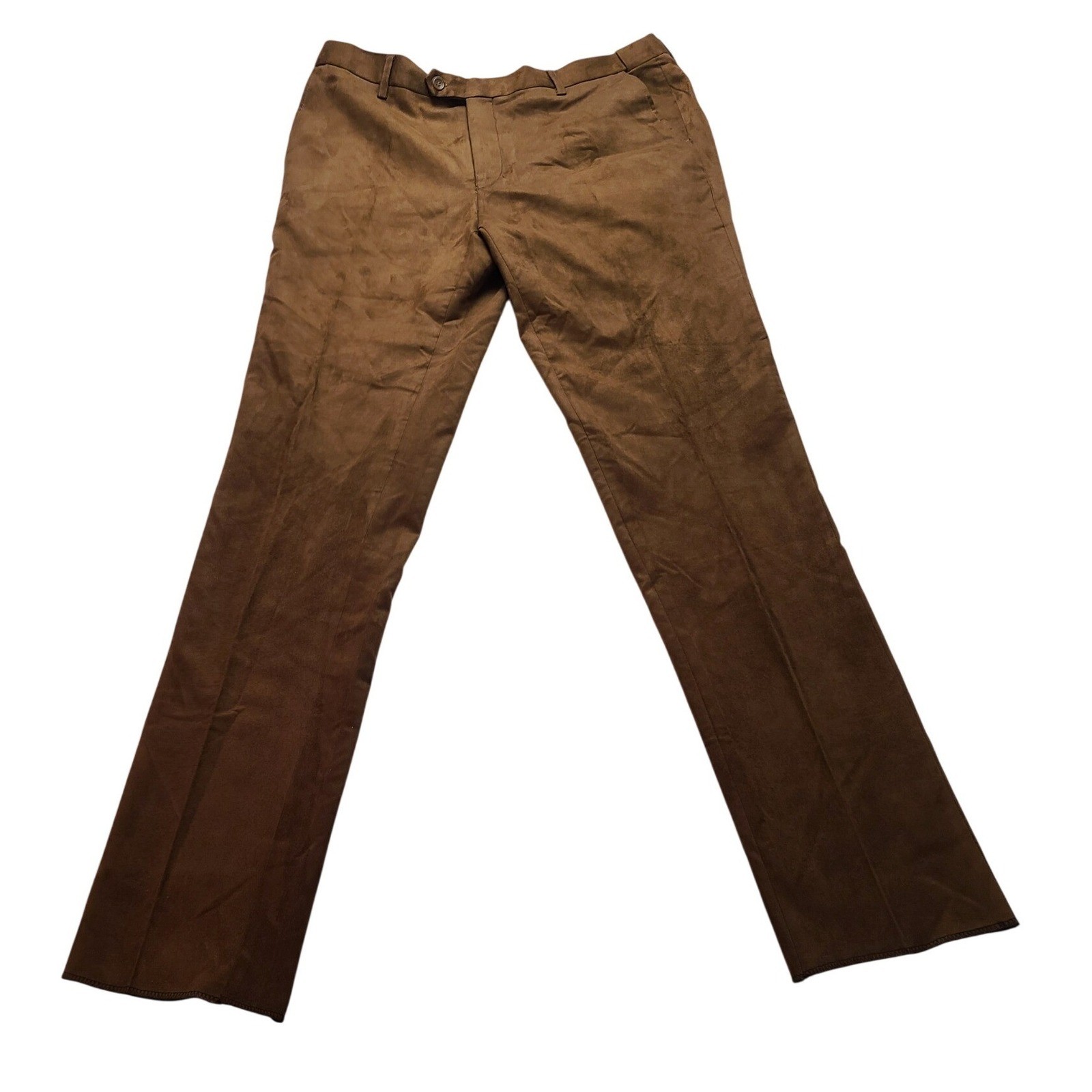 Pantalones de gamuza sintética marrón Insomnia Zupreme Attire para hombre 36x34 pantalones delanteros planos